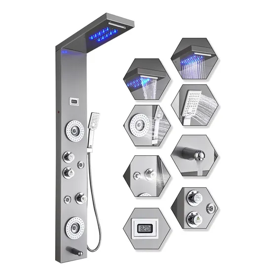 6 En 1 Panel De Ducha De Baño Con Columna De Ducha Led