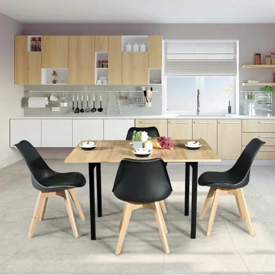 Mesa De Comedor Extendible Marlowe Color Natural Negro 39f Color de la tapa Nude
