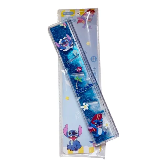 Régua Escolar 20cm Com Água Glitter Stitch Cor Azul