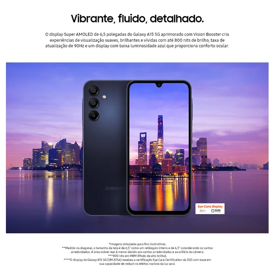 Smartphone Samsung Galaxy A15 5G 128GB 4GB RAM Dual SIM Azul Claro 6,5'' - Excelente (Recondicionado)