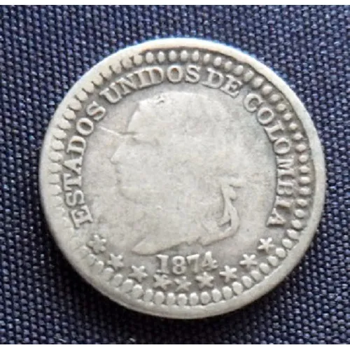 Moneda 5 Centavos 1874 Estados Unidos De Colombia Bogota