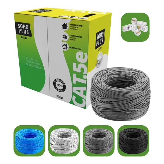 Cabo Rede Furukawa Cat5e C/ 50 Metros Azul + 10 Conectores Cor Cinza