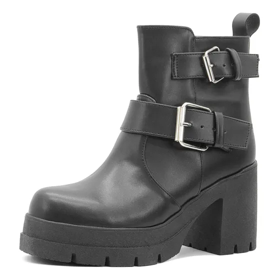 Botín Wildcat Para Mujer Plataforma Ajuste Hebilla Negro