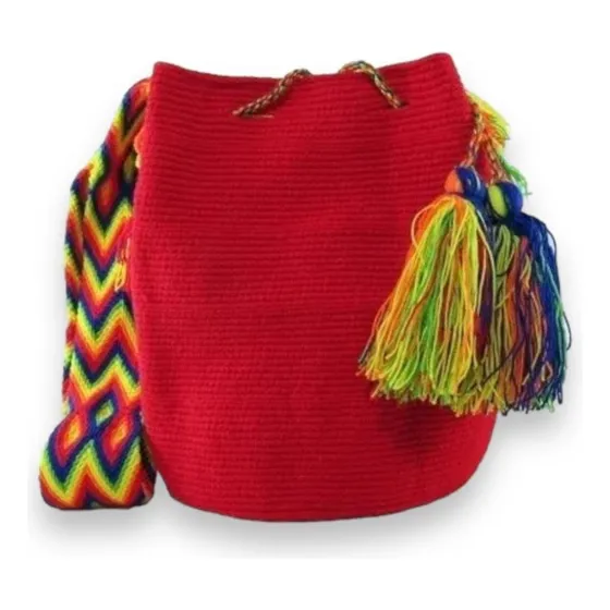 Mochila Wayuu Lisa Unicolor Roja Original 