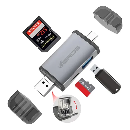 Adaptador Leitor De Cartão Memória Usb-c Para Sd Tf Usb Cinza