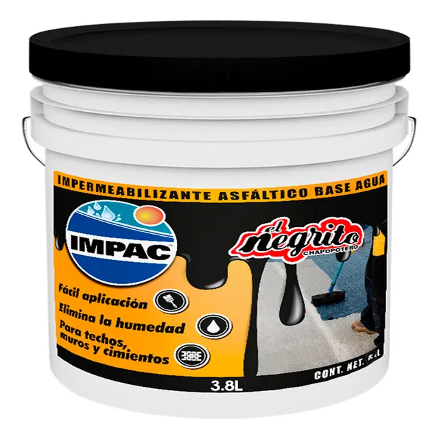Impermeabilizante Impac Asfaltico,tapagoteras 3.8l Negrito Acabado Mate Color Negro