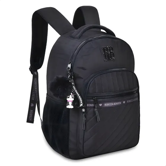 Mochila Feminina Escolar Rebecca Bonbon De Costas Cor Preto Desenho Do Tecido Liso