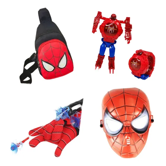 Pack Spiderman Mochila, Lanzador, Máscara Y Reloj Luminoso