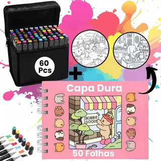Kit Bobbie Goods Capa Dura + Caneta Canetinha Ponta Dupla Kit Bobbie Goods Capa Dura + Caneta Canetinha Ponta Dupla