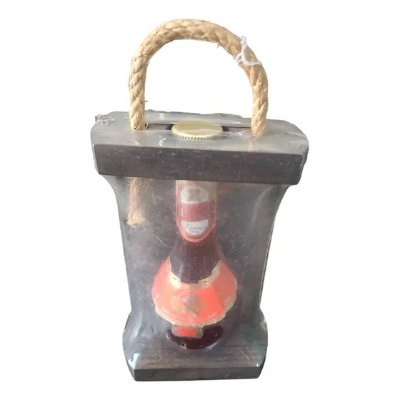 Garrafa Miniatura Antiga Vinho Sinuelo Com Suporte Madeira