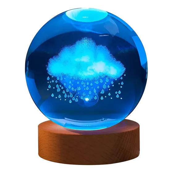 Lampara Esfera 3d Cristal Para Noche Y Decoración + Base Rgb