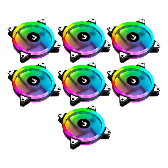 Kit 7 Fan Ventoinha Cooler Rise Mode Argb Energy C/ Controle
