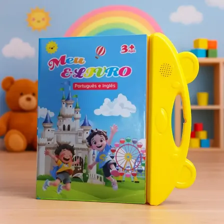 Livro Interativo Bilingue Pt/en Com Som E Toque Para Criança Amarelo