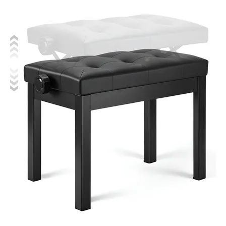 Banco Para Piano Regulavel Banqueta Luxo Madeira Couro Preto Preto