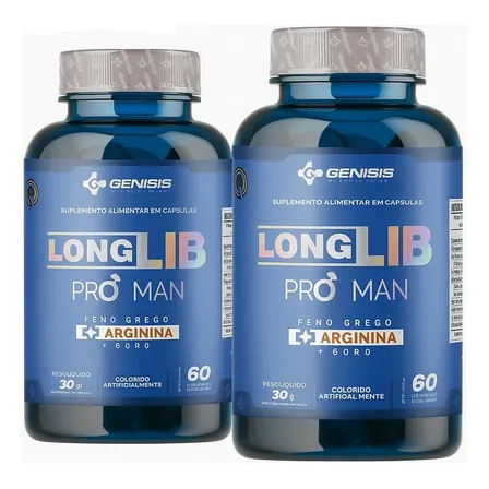 Kit 2 X Longlib Pro Man Feno Grego + Arginina + Boro Genisis Sem Sabor