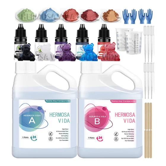 Kit Resina Epóxica Alta Transparencia 2 Kg Más Accesorios Hermosa Vida