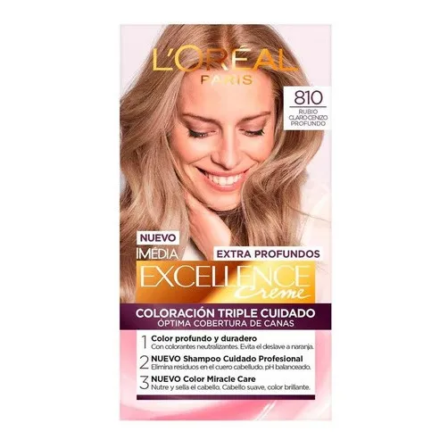 Tinte Para Cabello Loreal Paris Imedia Excellence Tono 810 Rubio Claro Cenizo Profundo