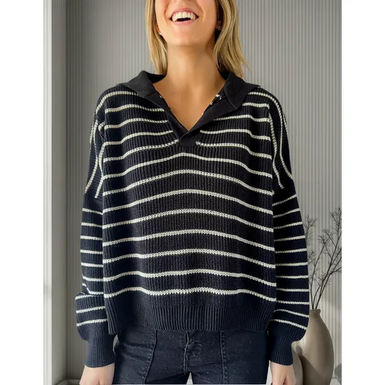 Sweater Lulyna Rayado Escote En V Mujer
