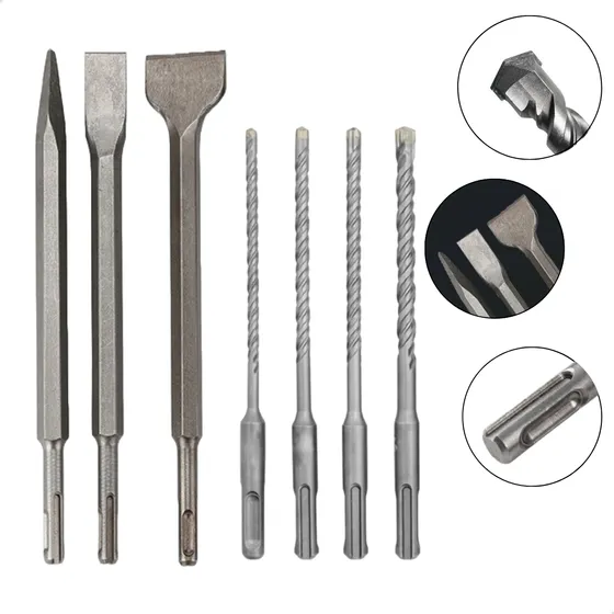 Kit 7 Sds Plus Para Martelete Ponteiro Talhadeira E Brocas