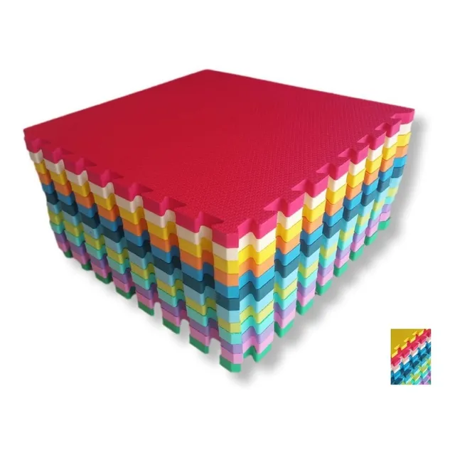 Kit 12 Tapetes Tatames Coloridos Eva 50 X 50 X 1cm C/ Borda
