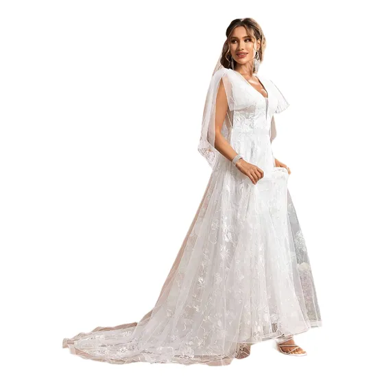 Vestido De Novia Con Bordado Floral Lazo De Malla Largo