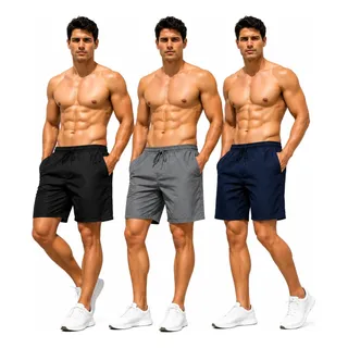 Kit 3 Bermudas Masculina Tactel Lisa