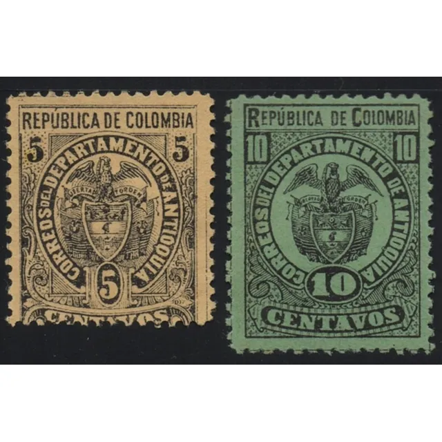 Departamento De Antioquia Estampillas 5 Y 10 Centavos 1889