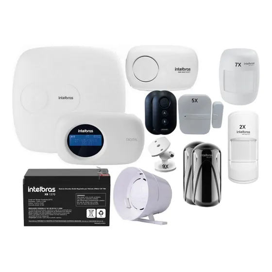 Kit Alarme Intelbras Amt 2018e 14 Sensores Iva 3070 Bat 12v