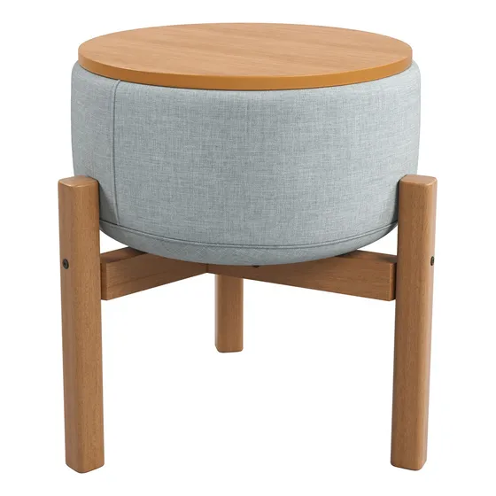 Puff Decorativo Multifuncional Luxo Mesa Pill Linho Cinza