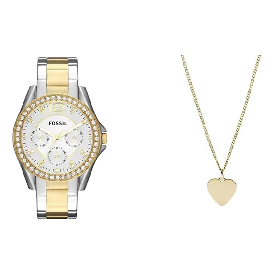 Reloj P/ Mujer Fossil Riley, Acero Inoxidable, Con Un Collar