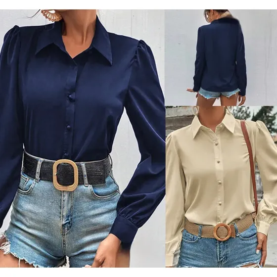 Blusa Manga Larga Dama Beige Y Azul Tallas S Y M