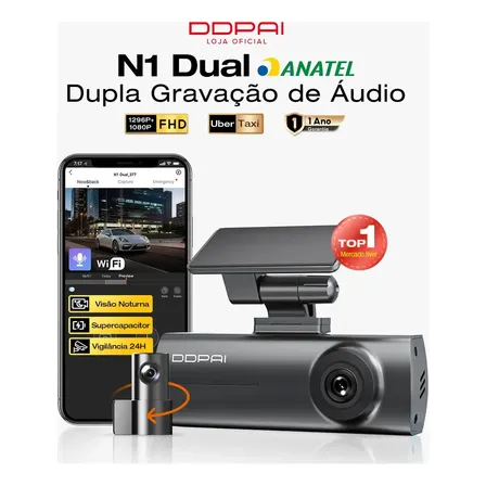 Ddpai N1 Câmera Veicular Dupla 1296p + 1080p Com Wi-fi Câmera Para Carro Com Visão Noturna Sensor G Gravação Em Loop E Modo Estacionamento 24h Supercapacitor