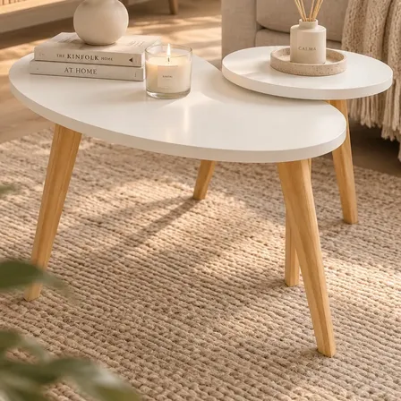 Set Mesas Ratonas Nordicas Boomerang Blanco