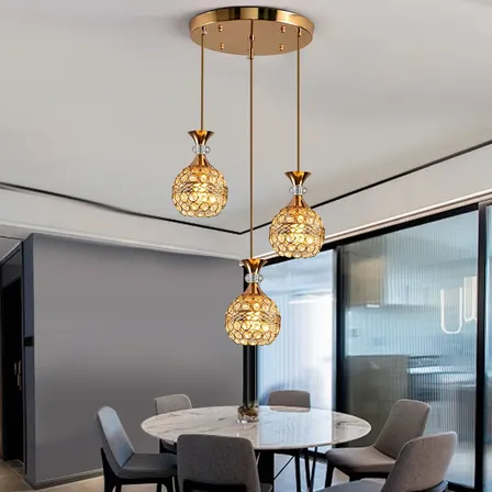 3 Luminárias Pendente Cristal Dourado Quarto Sala De Jantar