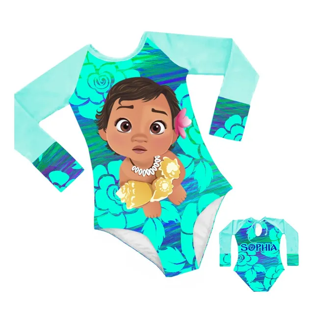 Traje De Baño Entero Manga Larga Moana Bebé Personalizable