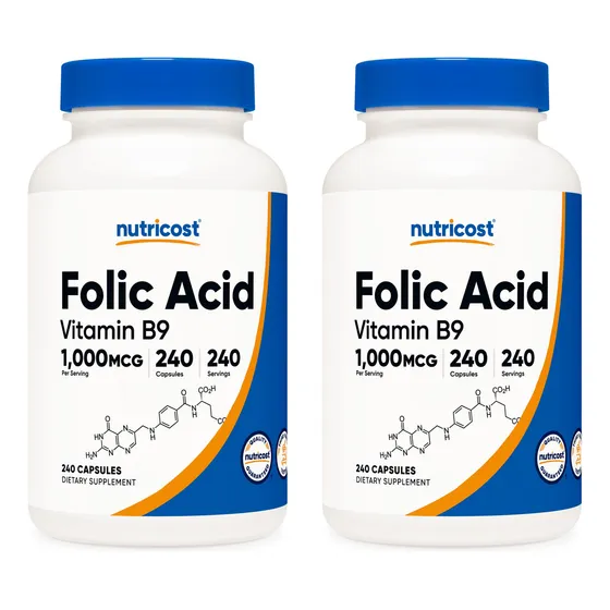 Suplemento Nutricost De Ácido Fólico (vitamina B9) 1000 Mcg