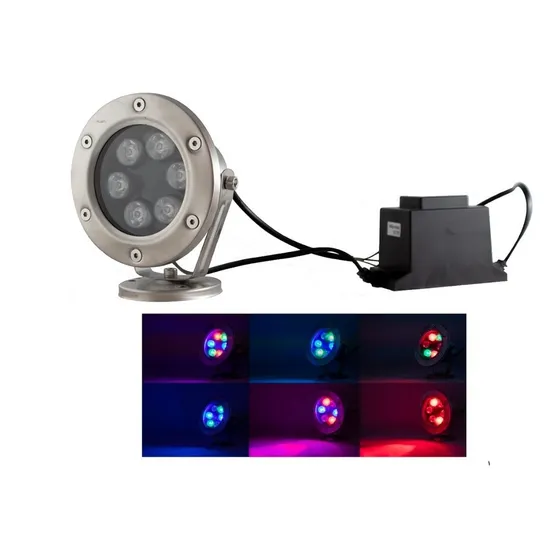 Lampara Led Rgb Sumergible Para Fuente 6w C/ Fuente A 24v 