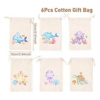 6 Bolsas De Regalo De Algodón Con Animales Submarinos 6 Bolsas De Regalo De Algodón Con Animales Submarinos