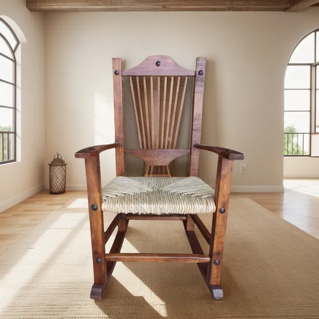 Bella Banca Mecedora Balancin Madera Y Tule Estilo Antiguo