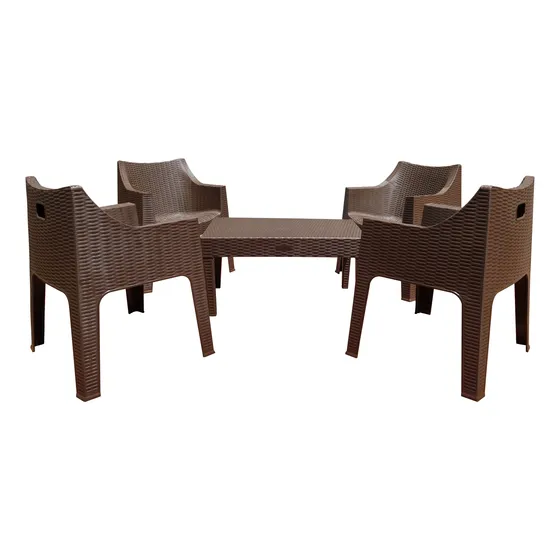 Juego De Silla Poltrona C/mesa De Centro Rectangular Rattan 