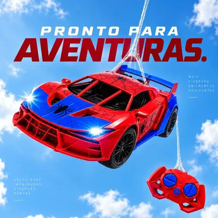 Carrinho Controle Remoto Brinquedo Solta Fumaca Recarregável Criança Presente Infantil Vermelho Azul Teia Luz Led Carro Homem Kids Man