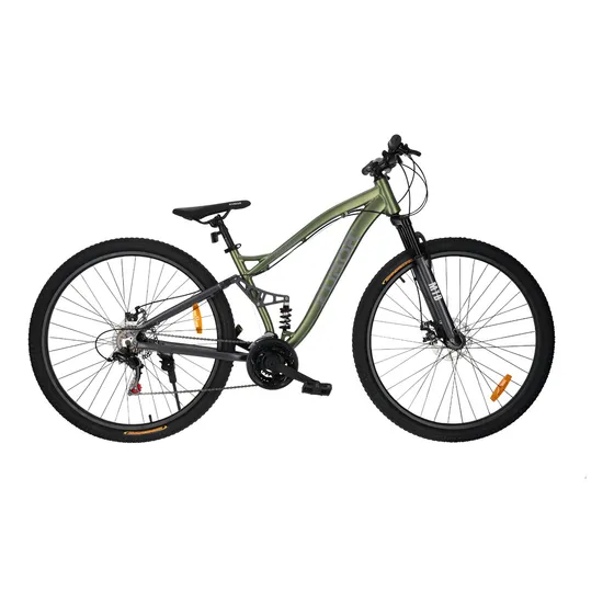 Bicicleta De Montaña Rodada 29 Doble Suspensión Kubor Mallory Color Verde, Cuadro De Aluminio, Componentes Shimano, Frenos De Disco, Velocidades Múltiples Y Diseño Para Terrenos Extremos