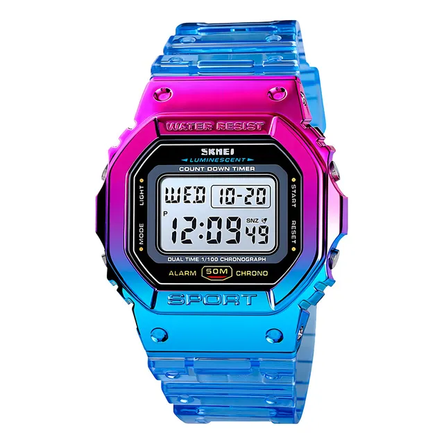 Reloj Mujer Skmei 1622 Sumergible Digital Alarma Cronometro Color de la malla Azul/Fucsia Color del fondo Blanco