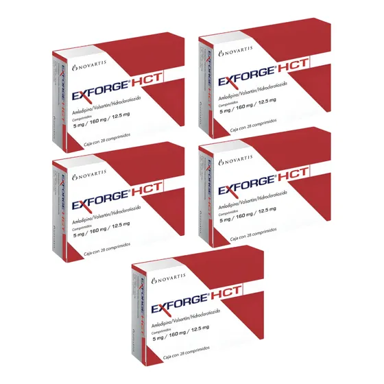 Exforge Hct 5mg/160mg/12.5mg. Con 28 Comprimidos. Pack 5 Pz.