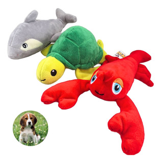Kit 3 Brinquedos Pelúcia Maritimos Pet P/ Cachorro C/ Apito Kit 3 Brinquedos Pelúcia Maritimos Pet P/ Cachorro C/ Apito