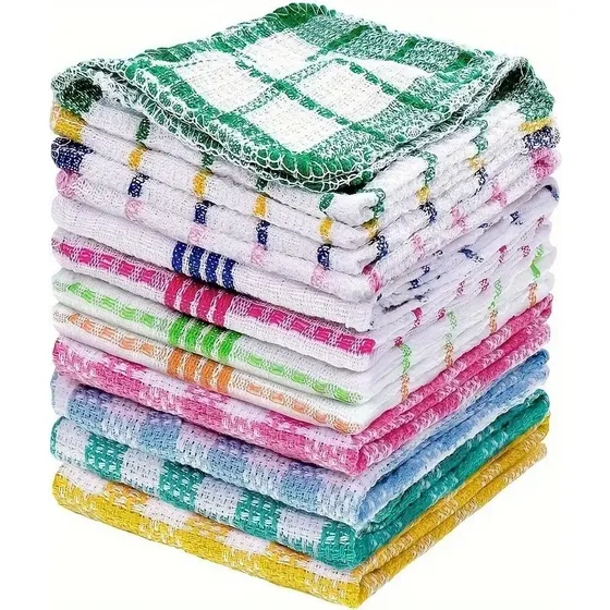 Paño De Cocina De Algodón Para Secar Loza X12 Unidades Multicolored