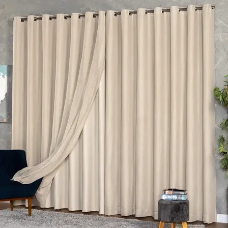 Cortina Voil Linho 6,00x2,60 Forro Microfibra Alto Padrão