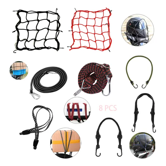 2 Red Malla Porta Parrilla Casco Moto+6 Cuerdas Elasticas