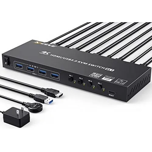 Conmutador Kvm Usb 3.0 Hdmi De 4 Puertos Compatible Con 4k @