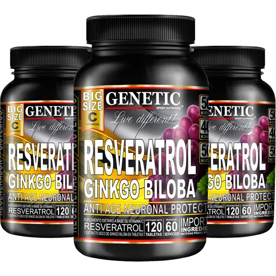 6 Meses Resveratrol Genetic Antioxidante Ginkgo Biloba Vit C